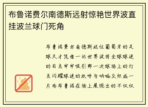 布鲁诺费尔南德斯远射惊艳世界波直挂波兰球门死角 布鲁诺费尔南德斯远射惊艳世界波直挂波兰球门死角